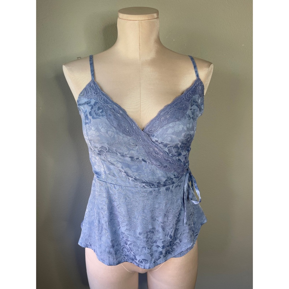 ASOS Wrap Top Blue Floral Jacquard Lace Trim Y2K Style Camisole